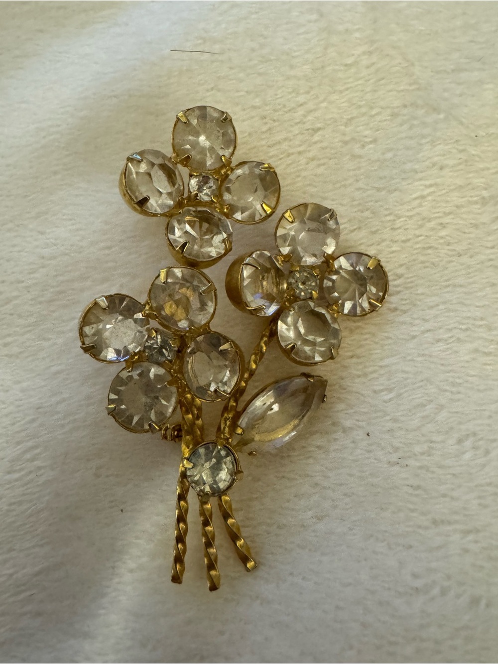 Gold Floral Crystal Bouquet Brooch - Clear Crystal Accent